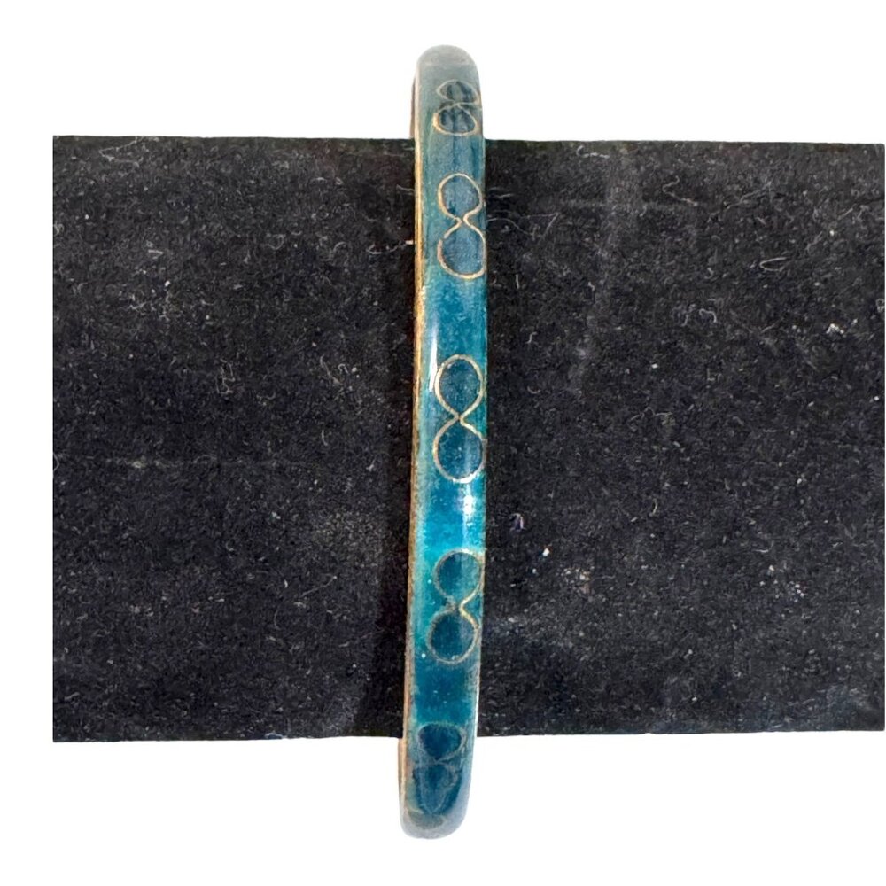 Vtg Cloisonne Turquoise Green Blue Floral Brass Enamel Infinity Symbol Bangle